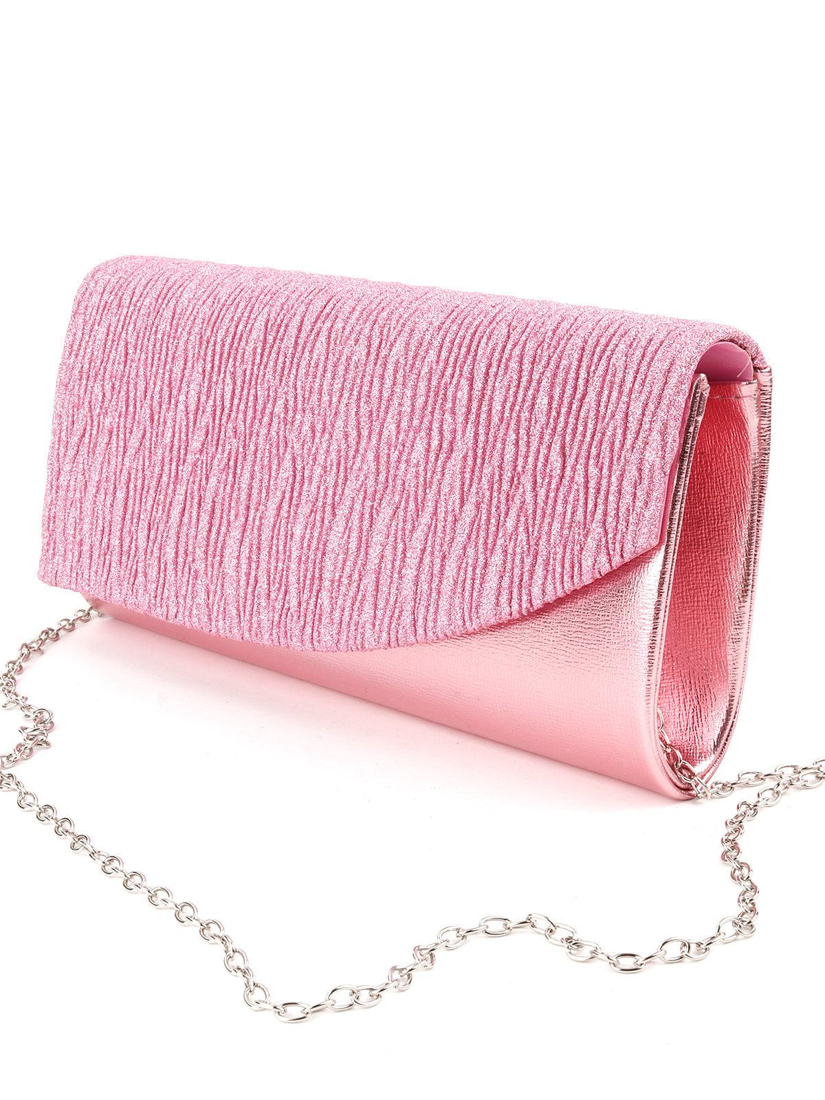 Odette Women Pink Shimmer Envelope Clutch! - Image 4