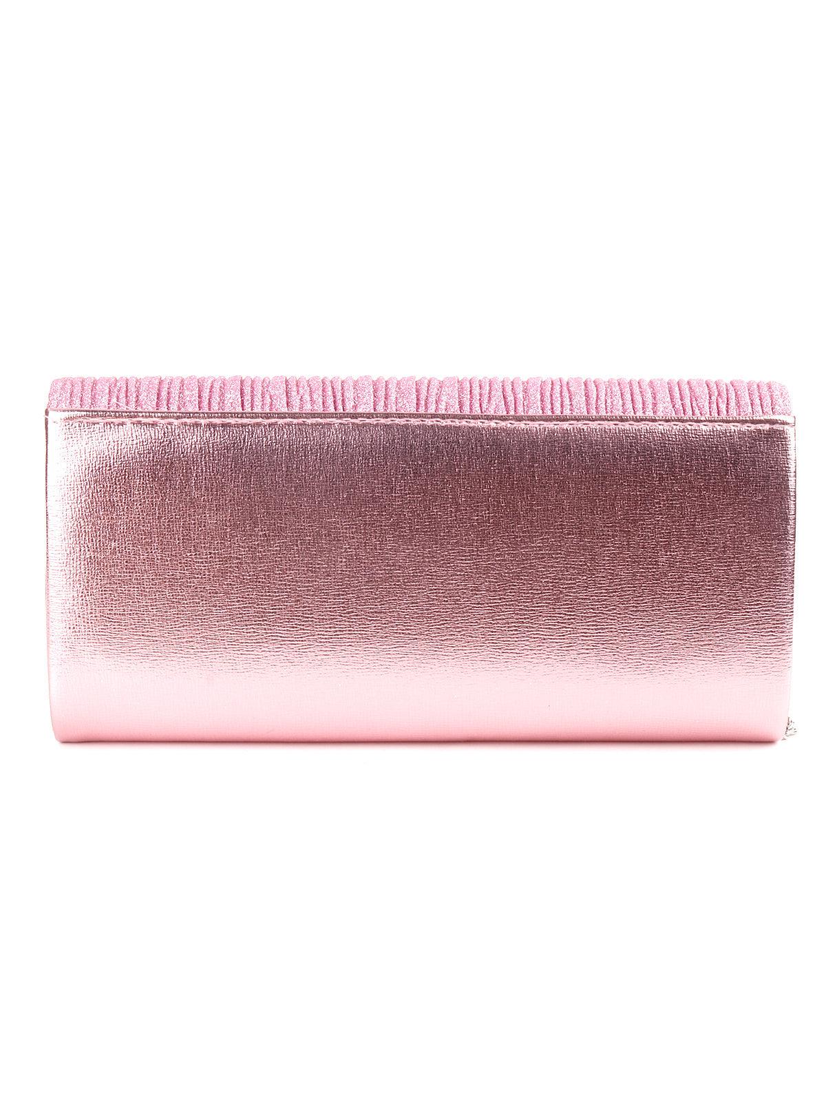Odette Women Pink Shimmer Envelope Clutch! - Image 5