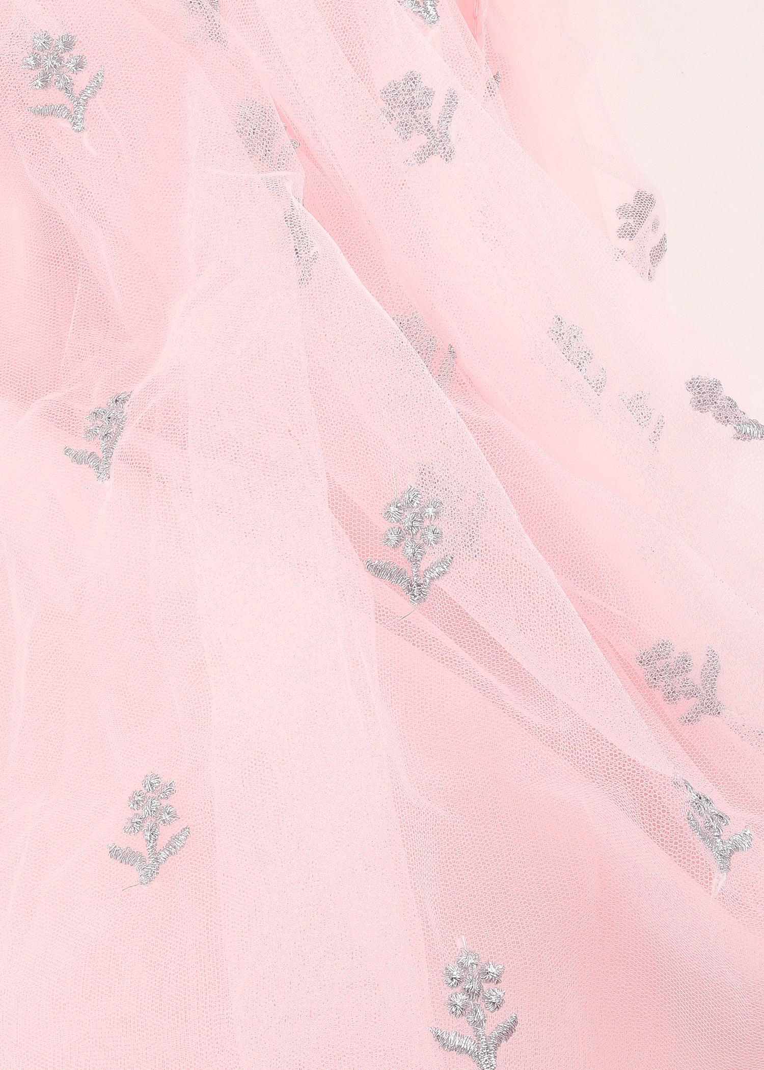 Odette Pink Soft Net Semi Stitched Lehenga With  Unstitched Blouse For Women - Image 3