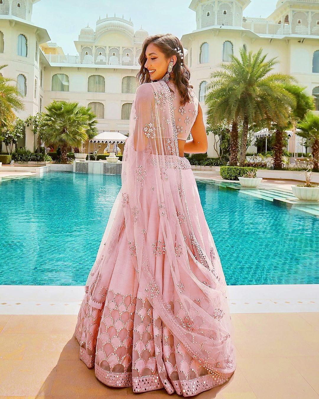 Odette Women Pink Softy Silk Semi Stitched Lehenga With Unstitched Blouse - Image 3