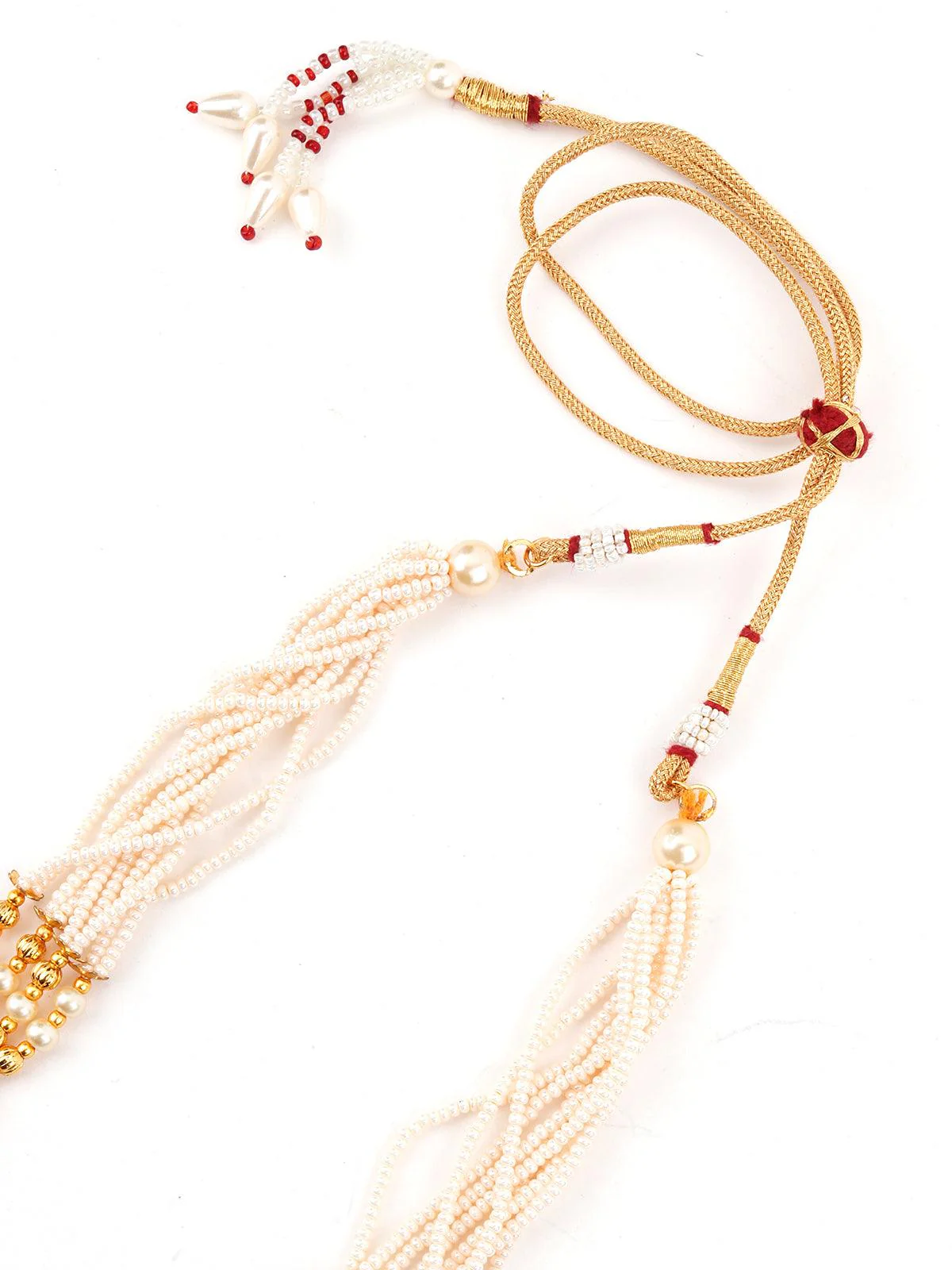 Odette Women Pistachio Green Enamelled Long Multistring Onyx-Pearl Necklace Set - Image 4