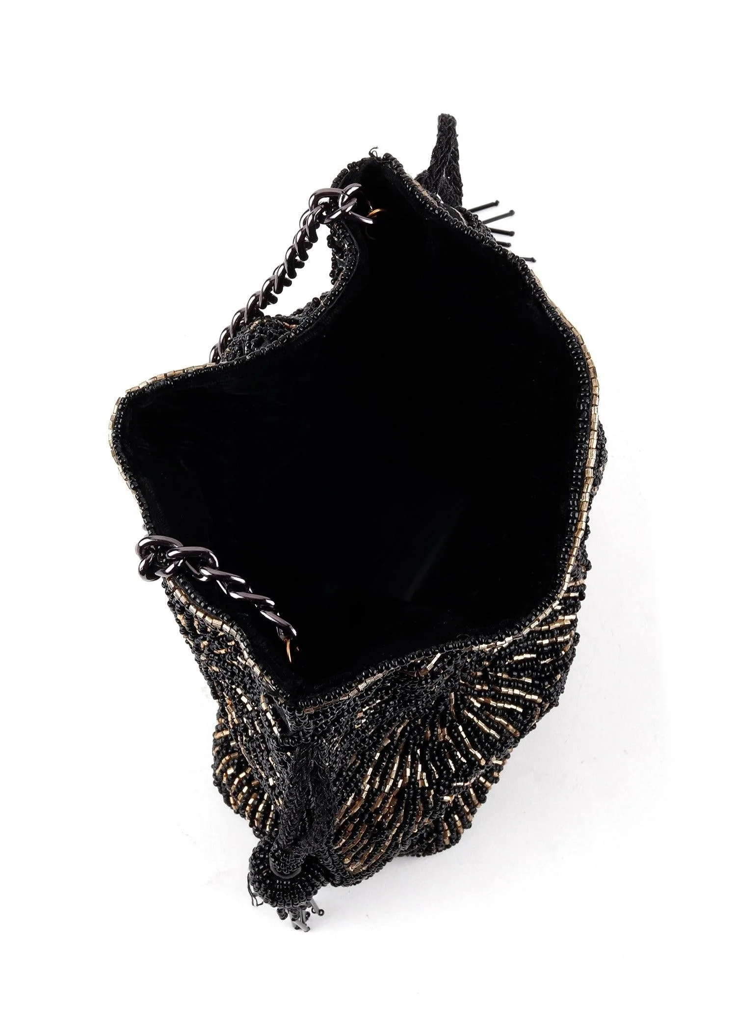Odette Women Pleasing Black Tassel Potli Handbag - Image 6