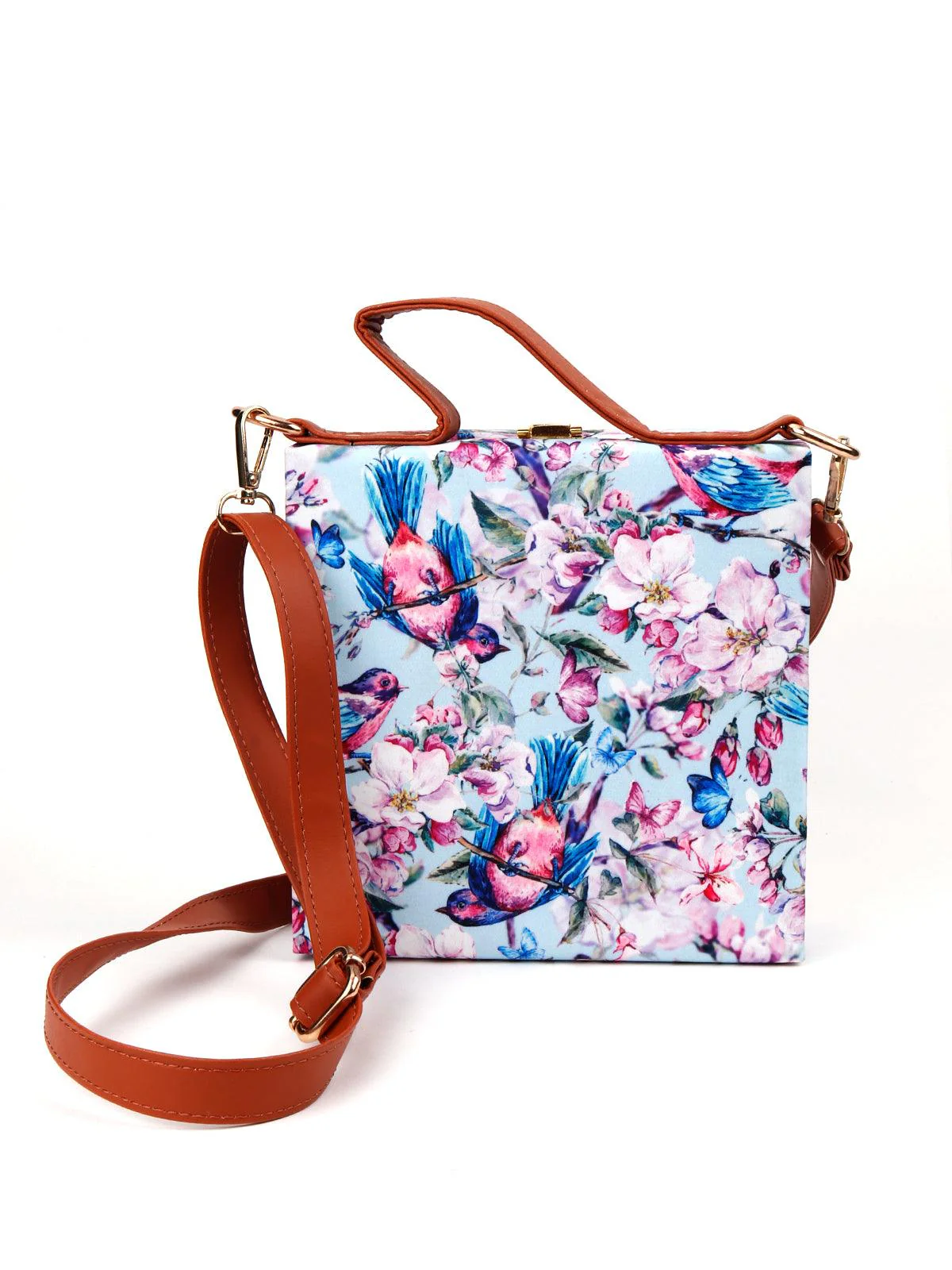 Odette Women Printed Powder Blue Raxin Boxy Handbag - Image 3