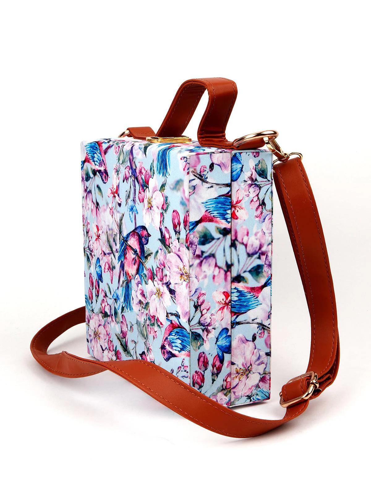 Odette Women Printed Powder Blue Raxin Boxy Handbag - Image 4