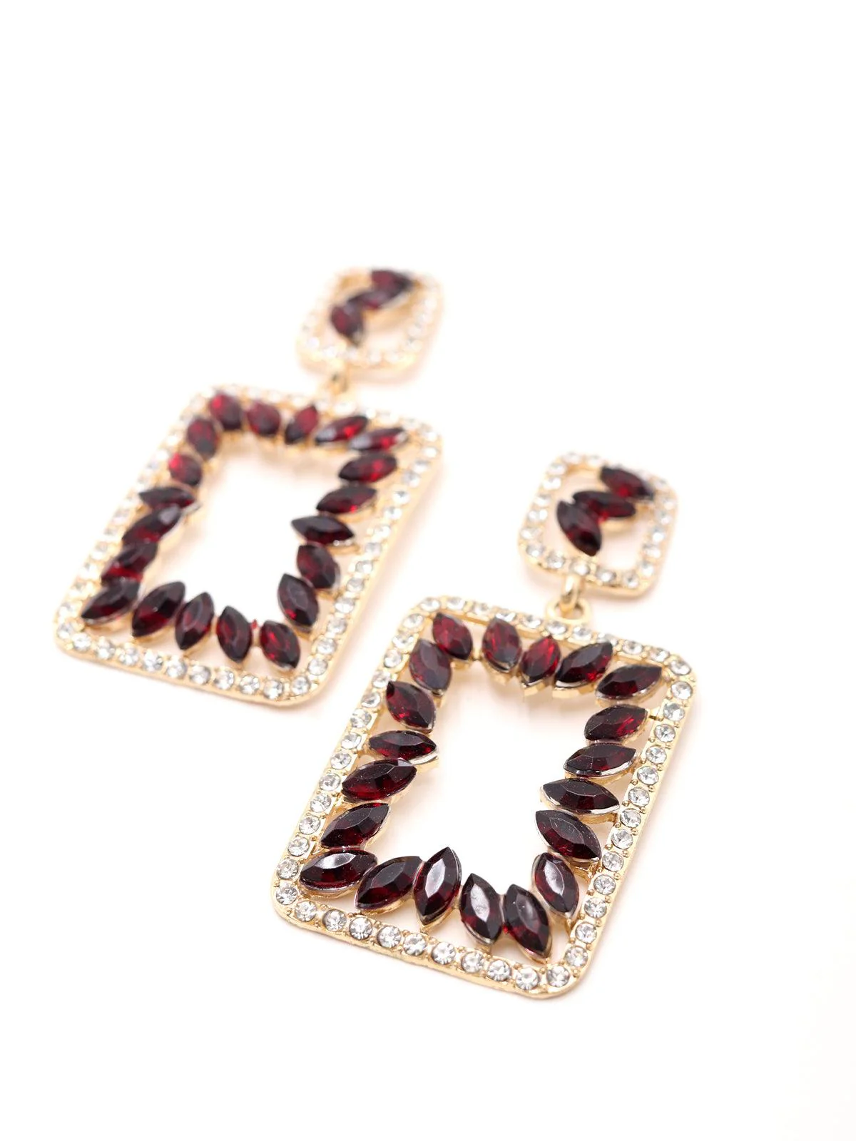 Odette Women Rectangular Lovely Red & Clear Dangle Earrings - Image 4