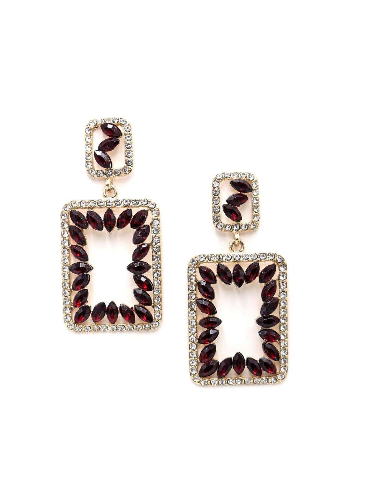 Odette Women Rectangular Lovely Red & Clear Dangle Earrings - Image 5