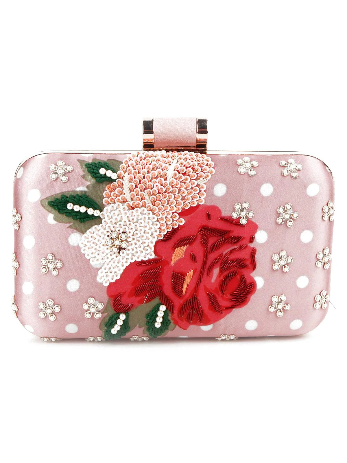 Odette Women Rectangular Shape Peach Embellished Clutch! - Image 4