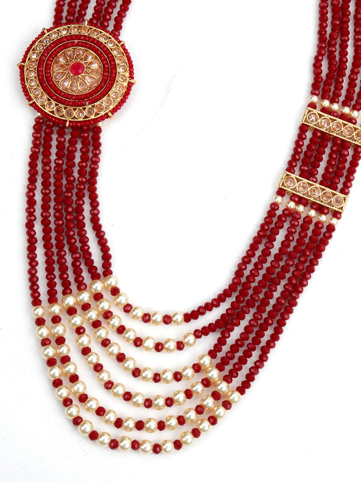 Odette Women Red Bright Onyx-Pearl Necklace Set - Image 4