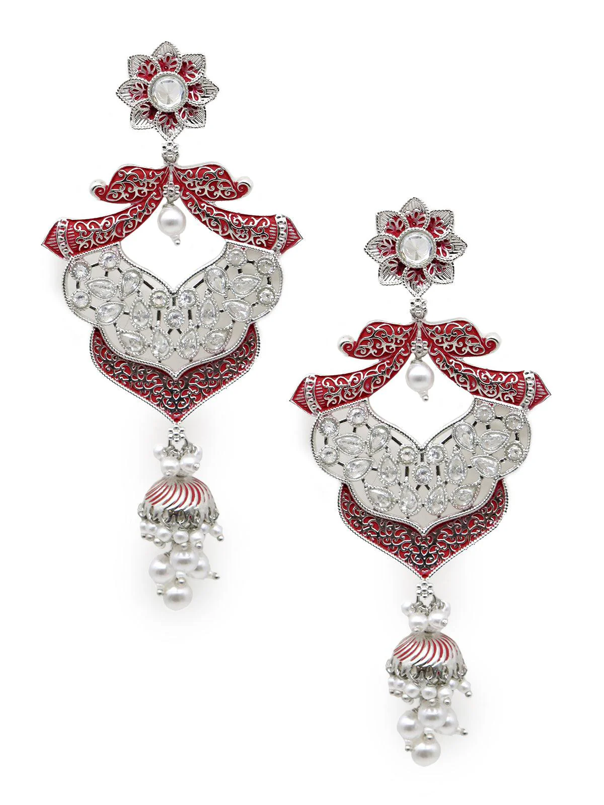 Odette Women Red Silver Tone Amazing Dangle Earrings - Image 3