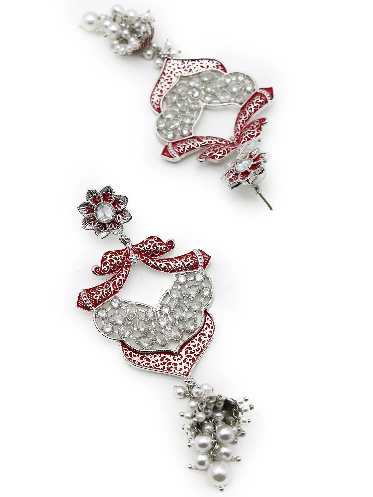 Odette Women Red Silver Tone Amazing Dangle Earrings - Image 4