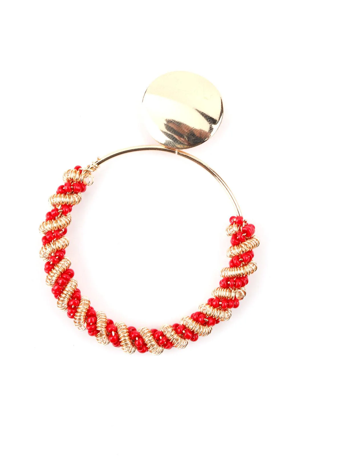 Odette Women Round Red Beaded Dangle Earrings - Image 4