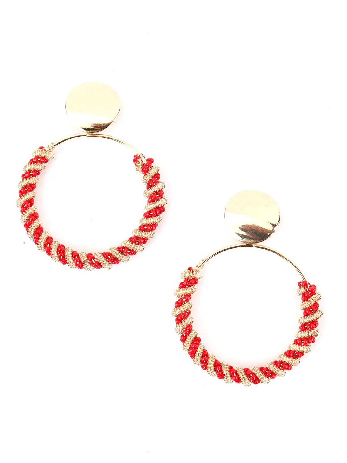 Odette Women Round Red Beaded Dangle Earrings - Image 5