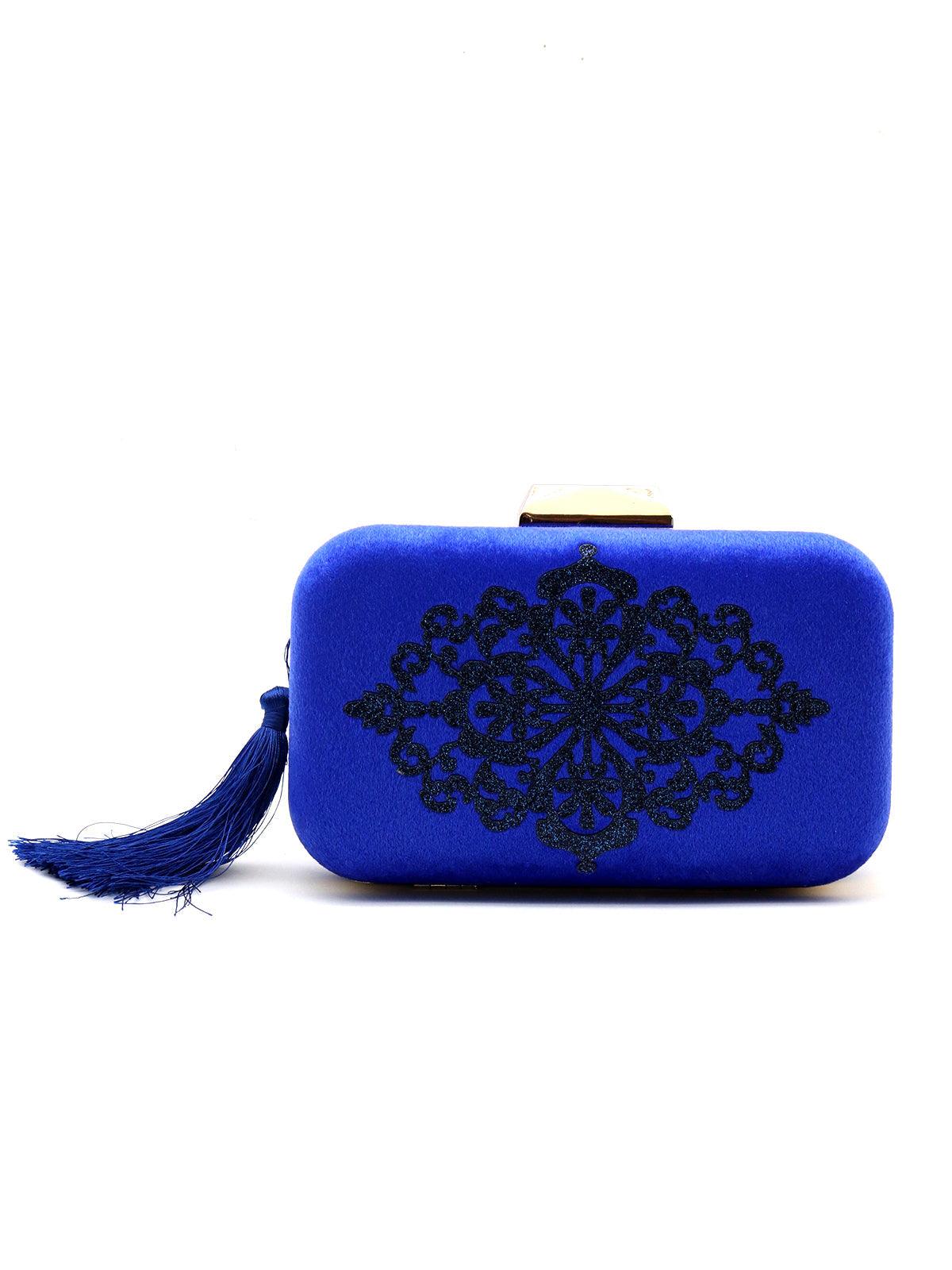 Odette Women Royal Blue Velvet Clutch - Image 3