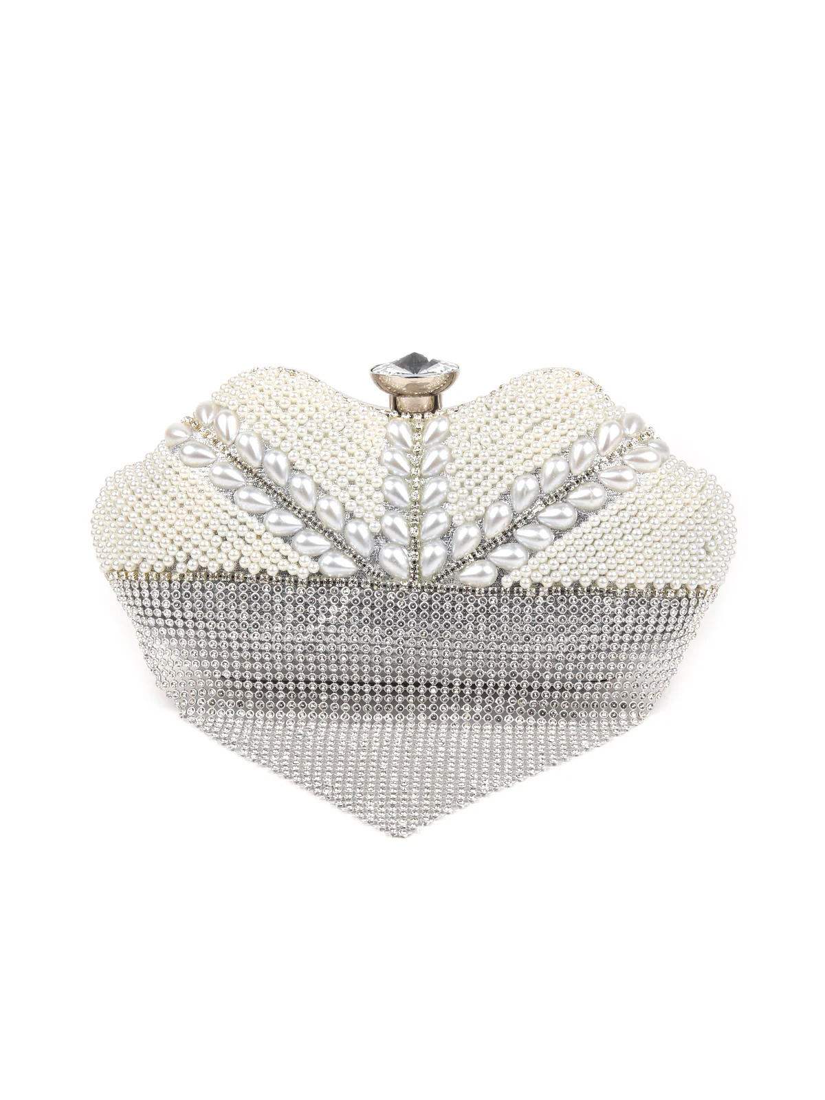 Odette Women Silver Color Bridal Embellished Clutch - Image 4