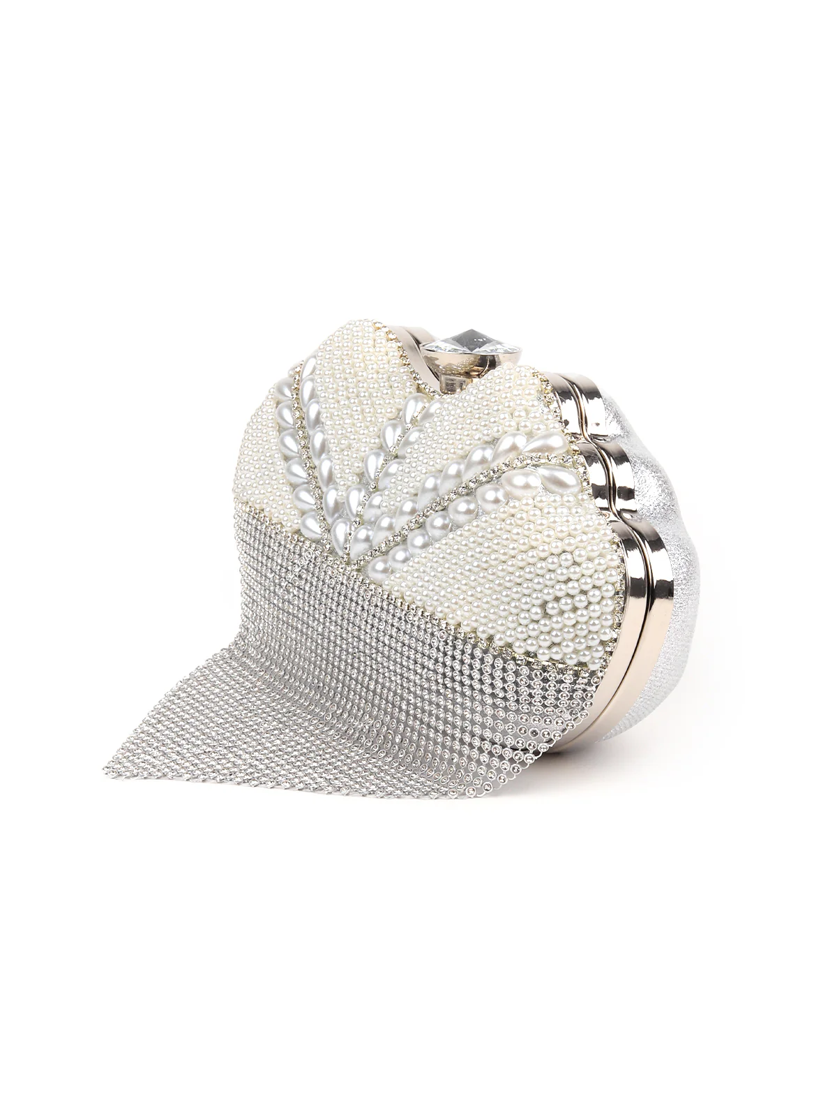 Odette Women Silver Color Bridal Embellished Clutch - Image 5