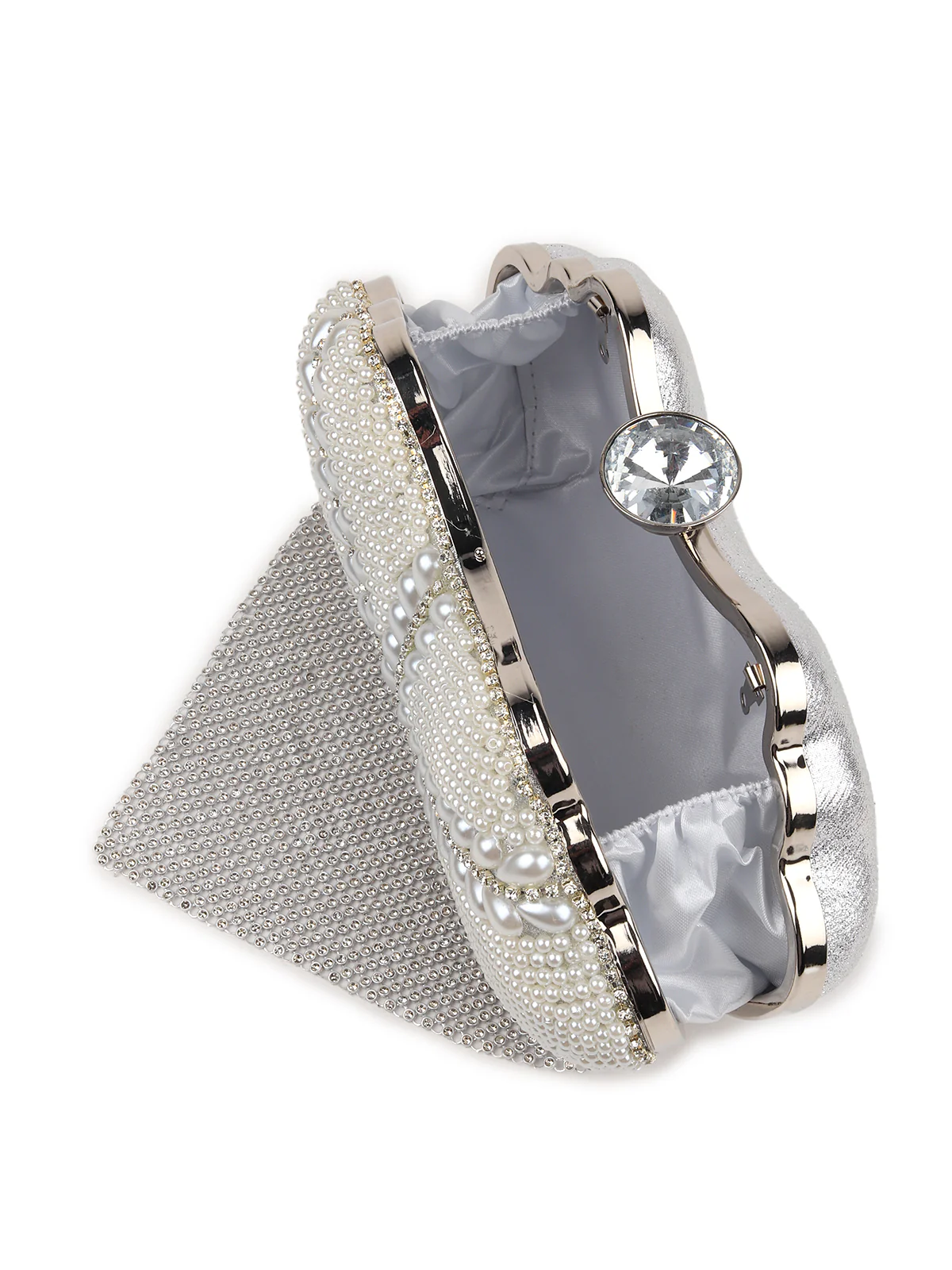 Odette Women Silver Color Bridal Embellished Clutch - Image 7