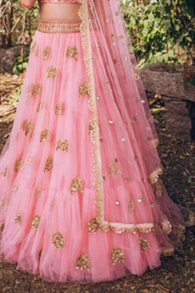 Odette Women Soft Net Pink Semi Stitched Lehenga With  Unstitched Blouse - Image 2