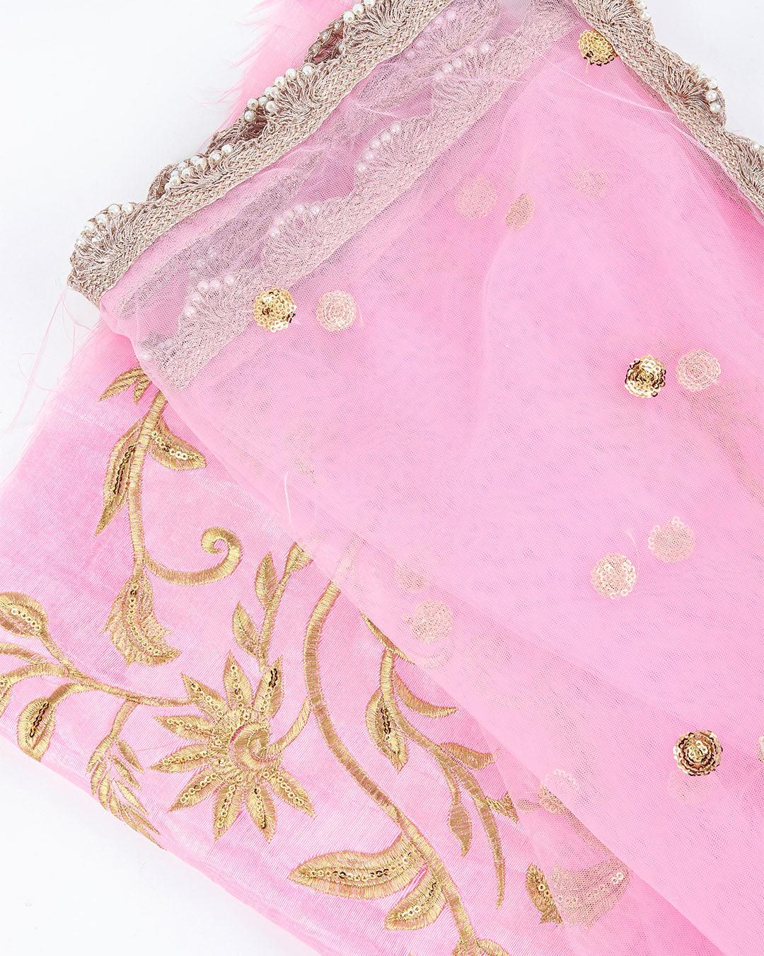 Odette Women Soft Net Pink Semi Stitched Lehenga With  Unstitched Blouse - Image 4
