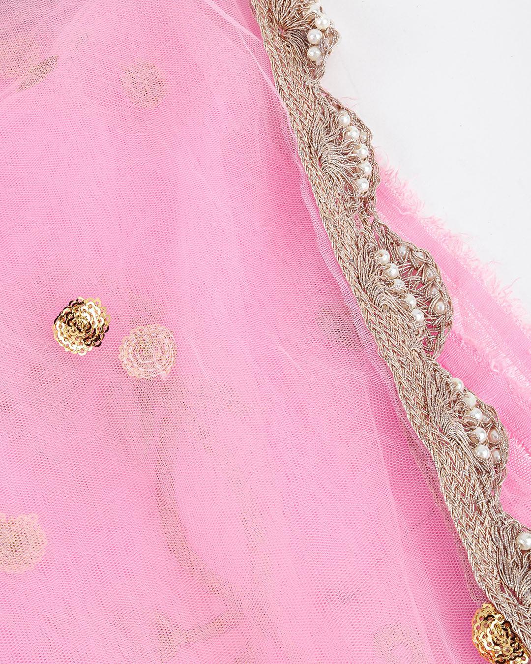 Odette Women Soft Net Pink Semi Stitched Lehenga With  Unstitched Blouse - Image 5