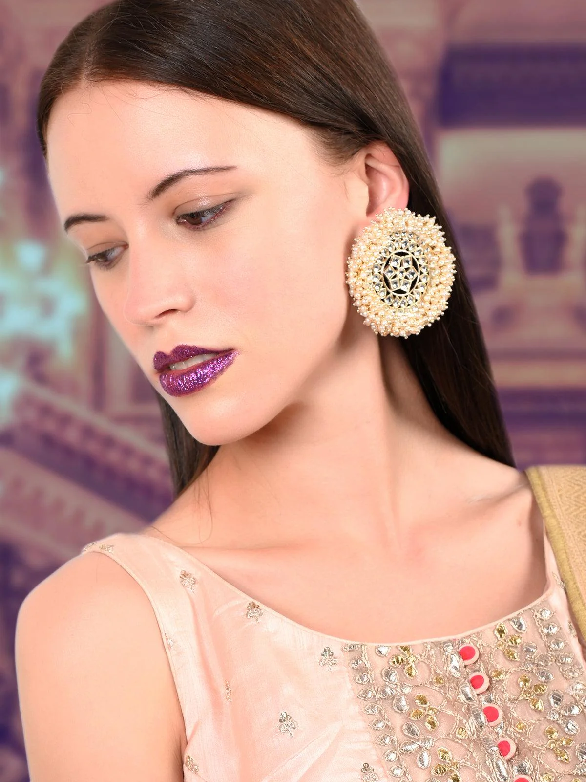 Odette Women Spectacular Gold Tone Kundan Heavy Pearl Earrings! - Image 2