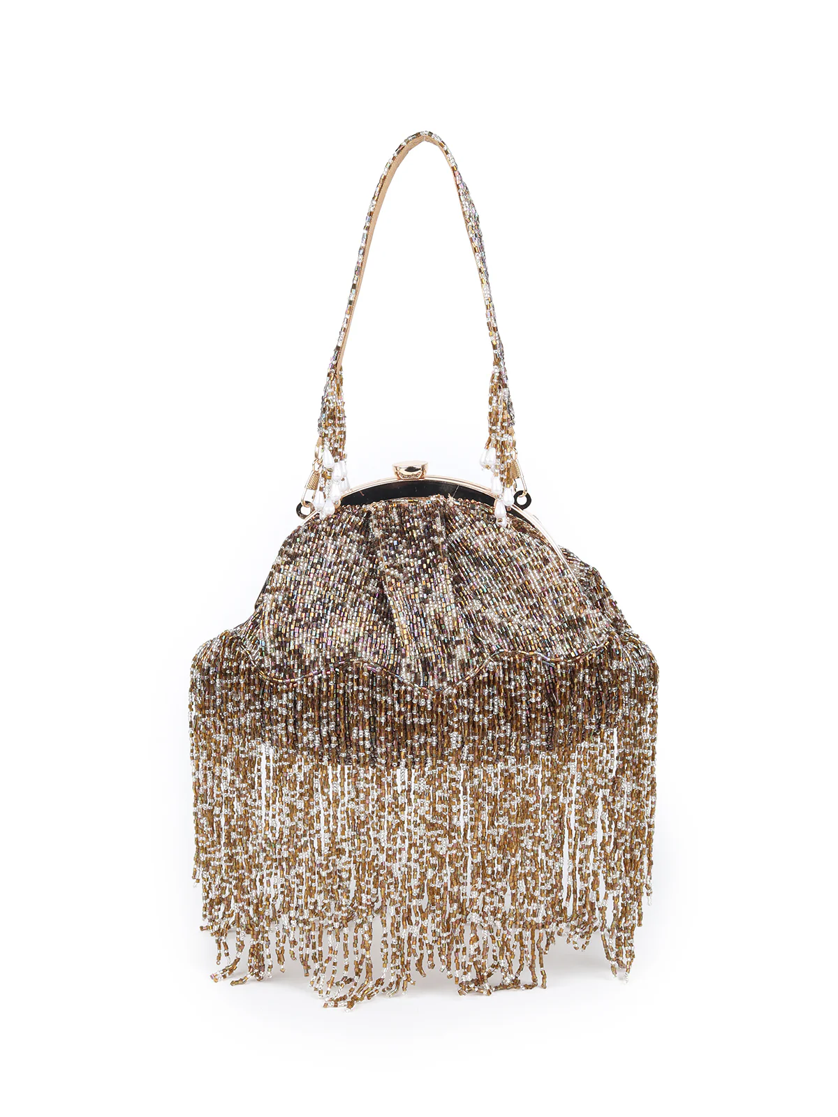 Odette Women Stunning Gold And Silver Tassel Batuwa - Image 3