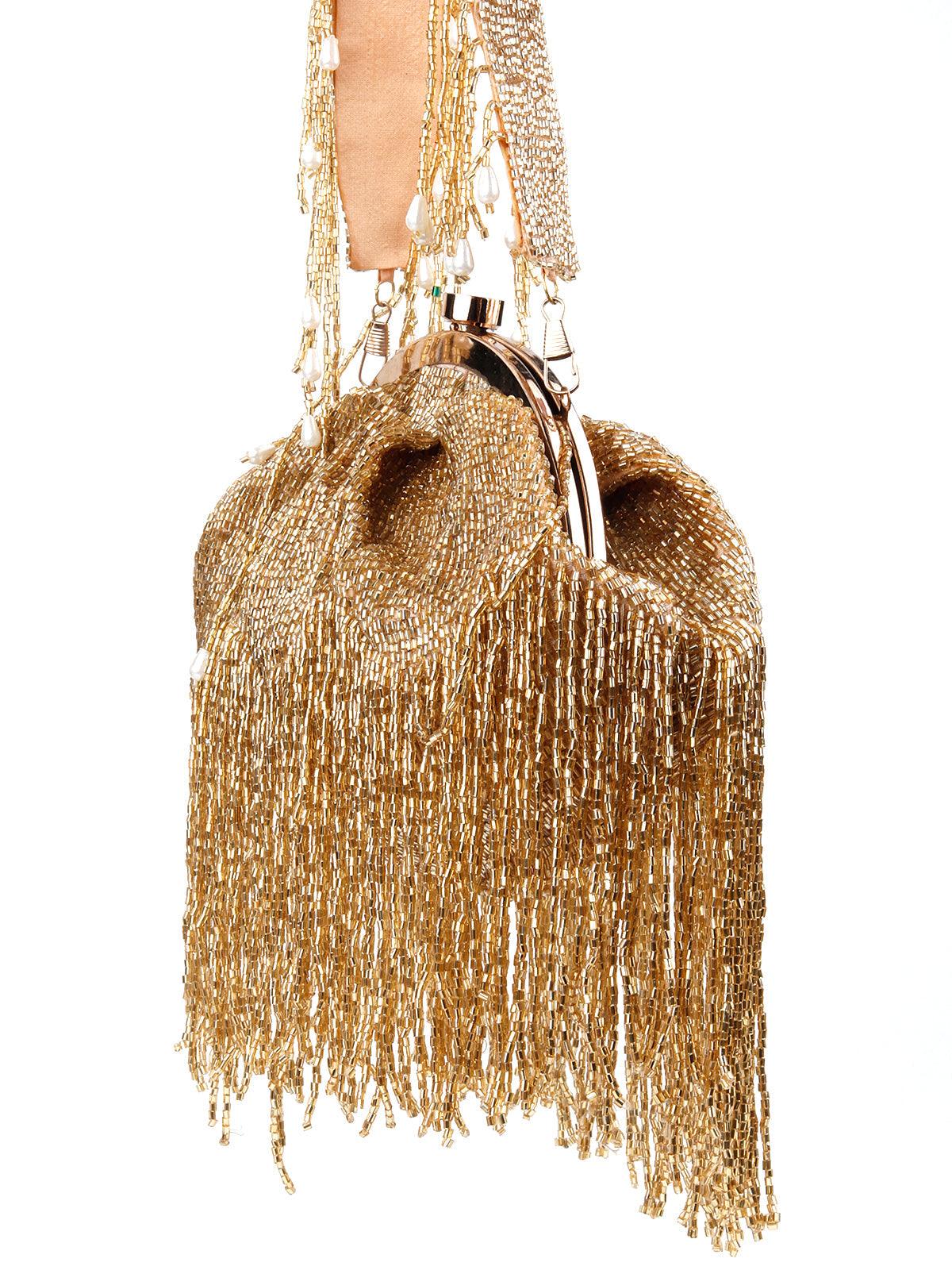 Odette Women Stunning Gold Tassel Batuwa - Image 5