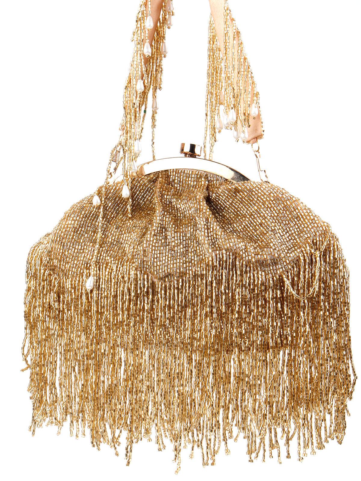 Odette Women Stunning Gold Tassel Batuwa - Image 6