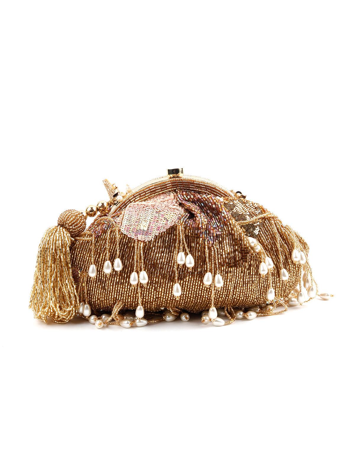 Odette Women Stunning Gold Tassel Batuwa - Image 2