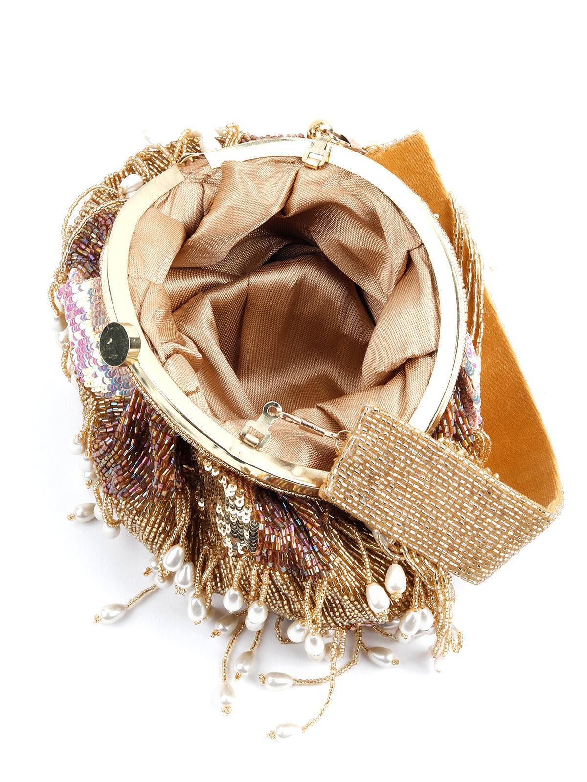 Odette Women Stunning Gold Tassel Batuwa - Image 5