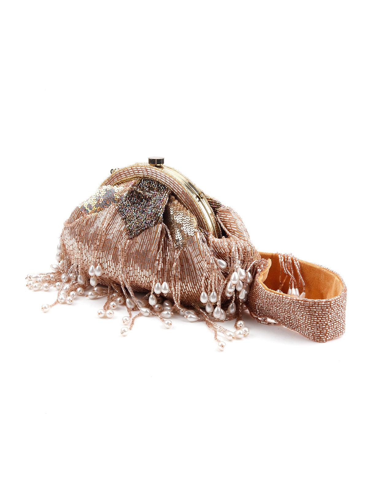 Odette Women Stunning Rose Gold Tassel Batuwa - Image 3