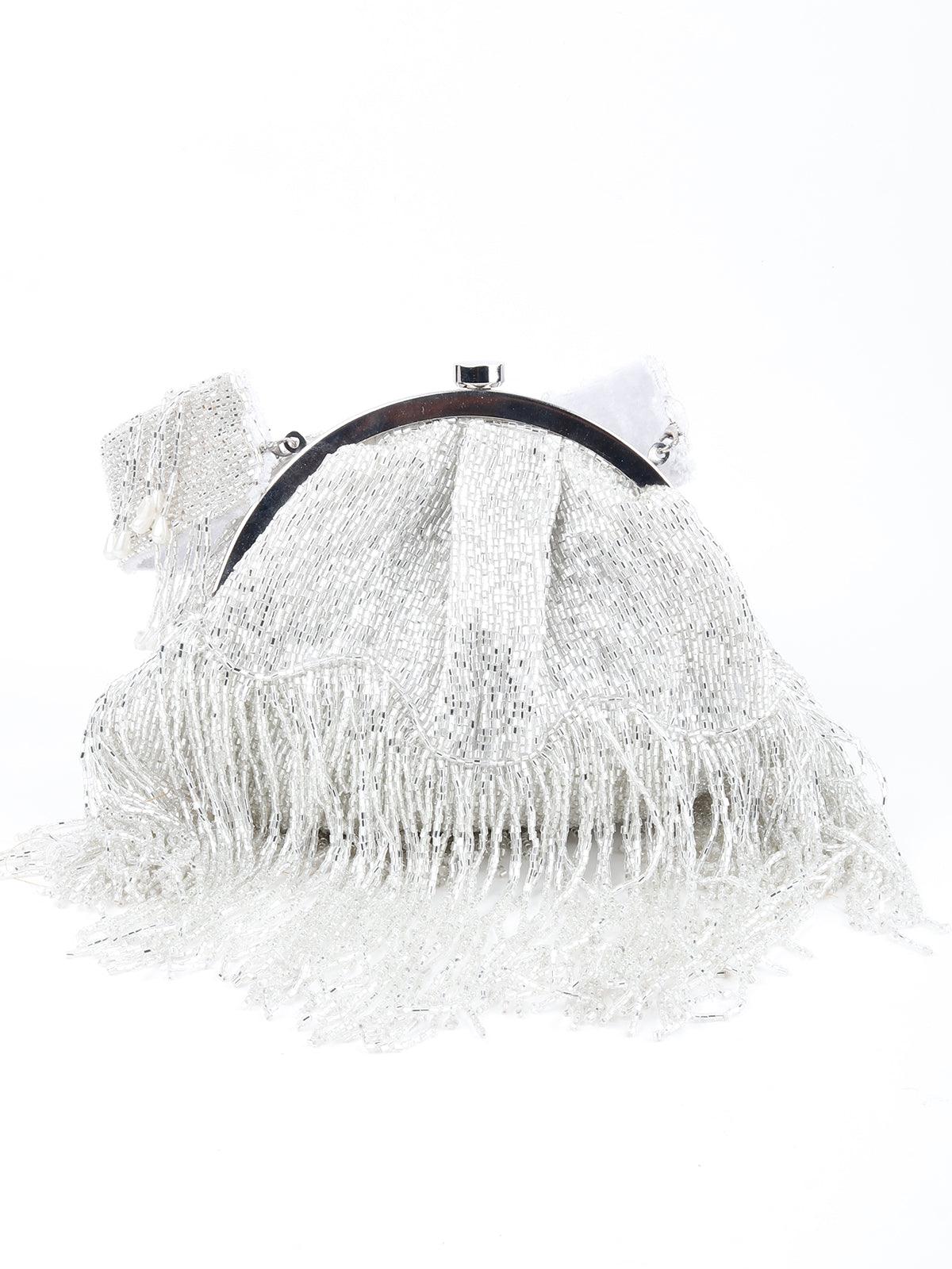 Odette Women Stunning Silver Tassel Batuwa - Image 3