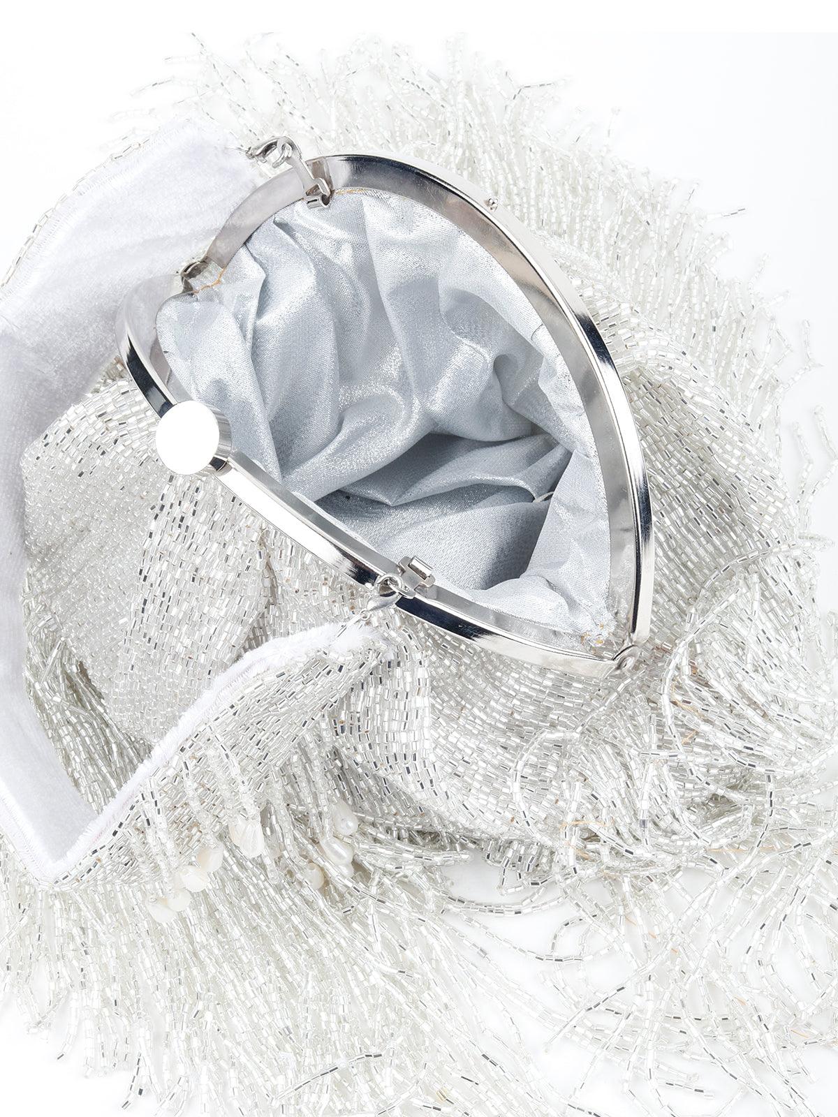 Odette Women Stunning Silver Tassel Batuwa - Image 6