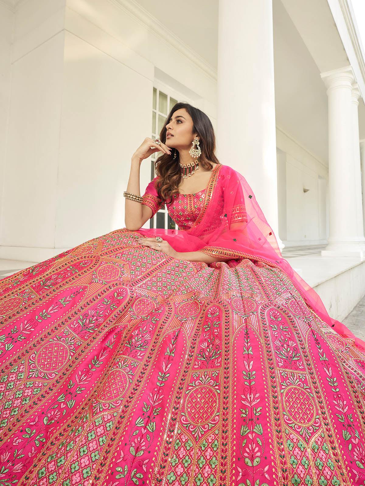 Odette Women Stylish Deep Pink Silk Semi Stitched Lehenga With  Unstitched Blouse - Image 4