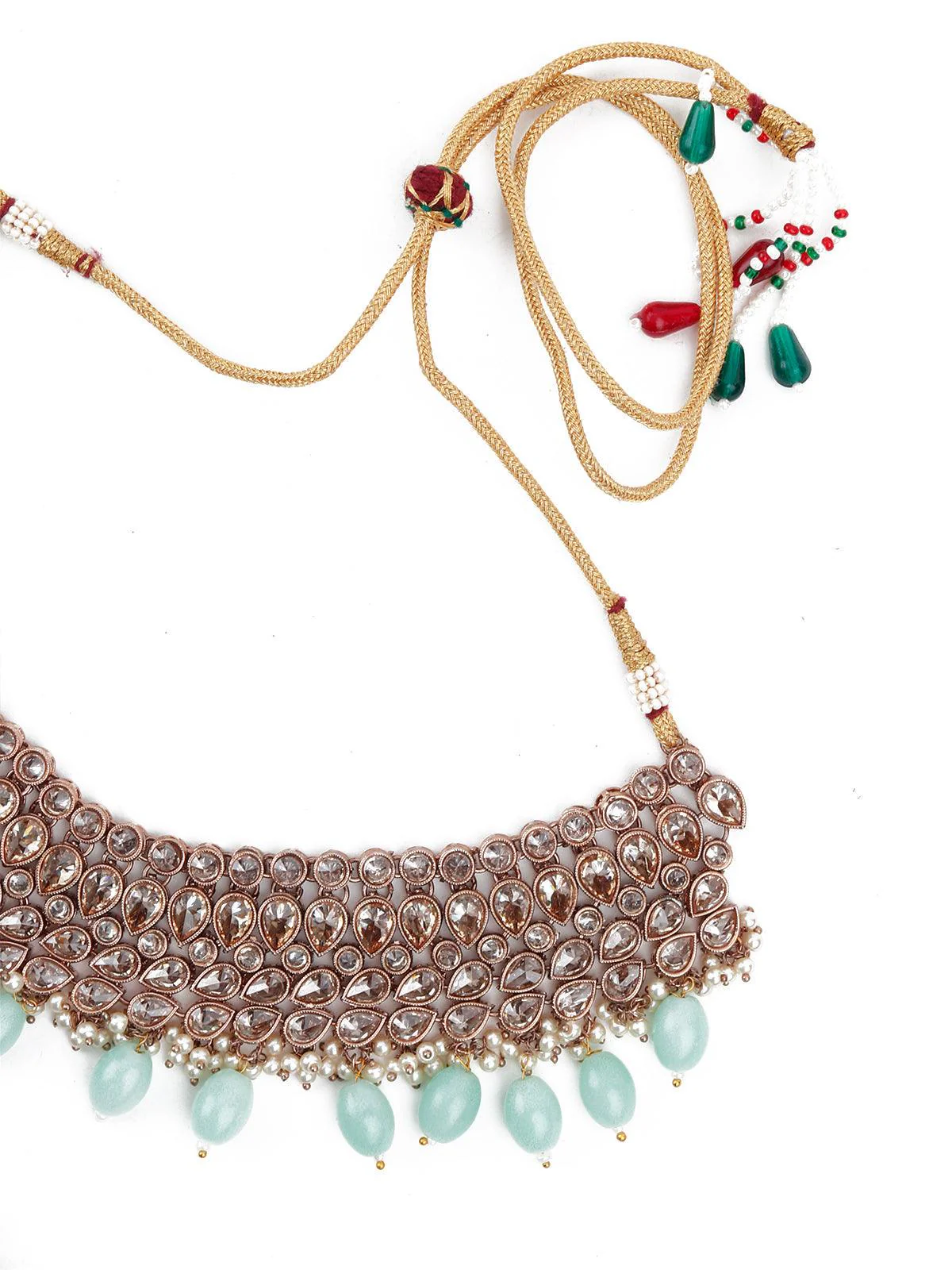 Odette Women Supple Clear Stone-Green Mani Copper Tone Necklace Set - Image 6
