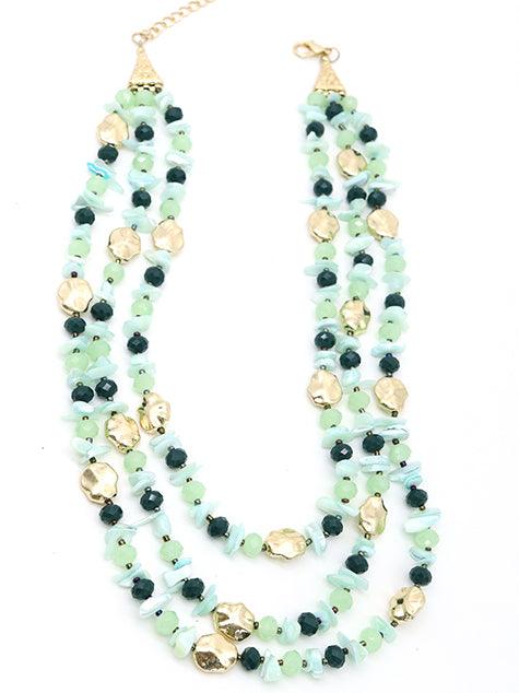 Odette Women Three-Layered Sea Green Stone Necklace! - Image 3