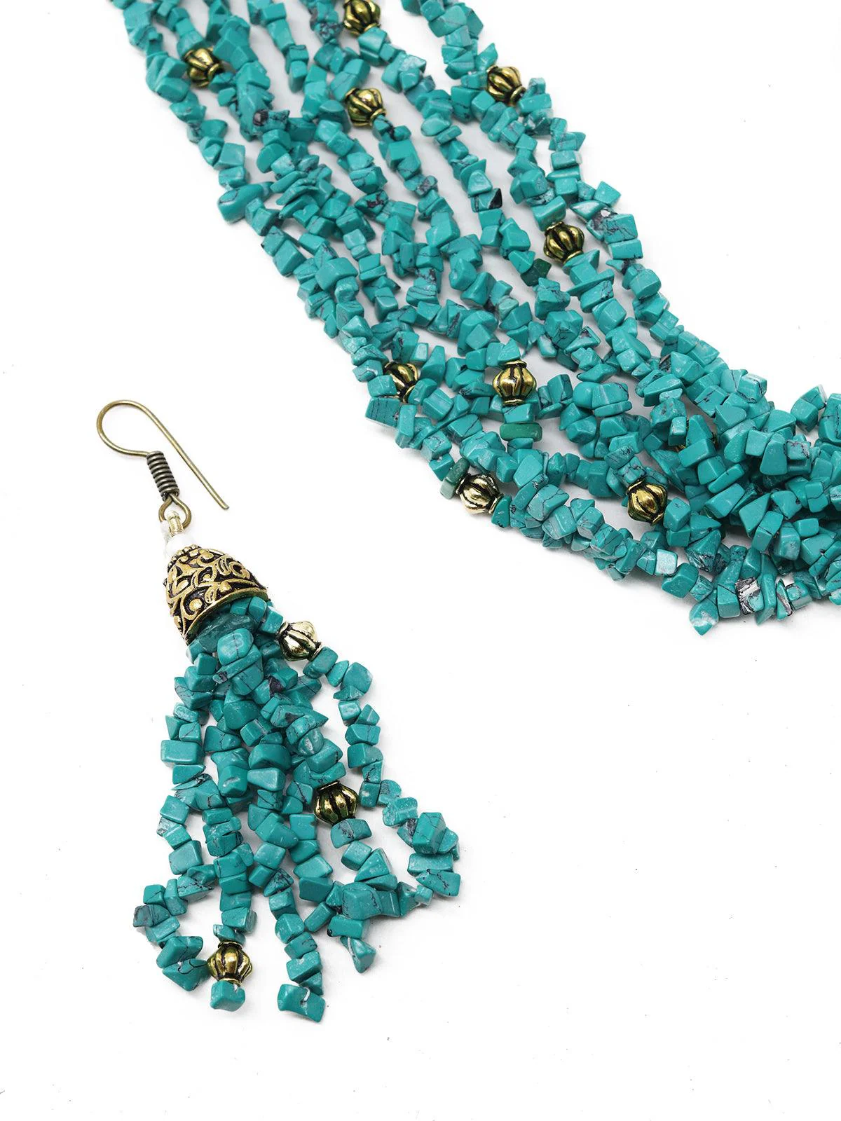 Odette Women Tibeti Uncut Beautiful Peacock Green Multi-Strand Necklace Set - Image 4