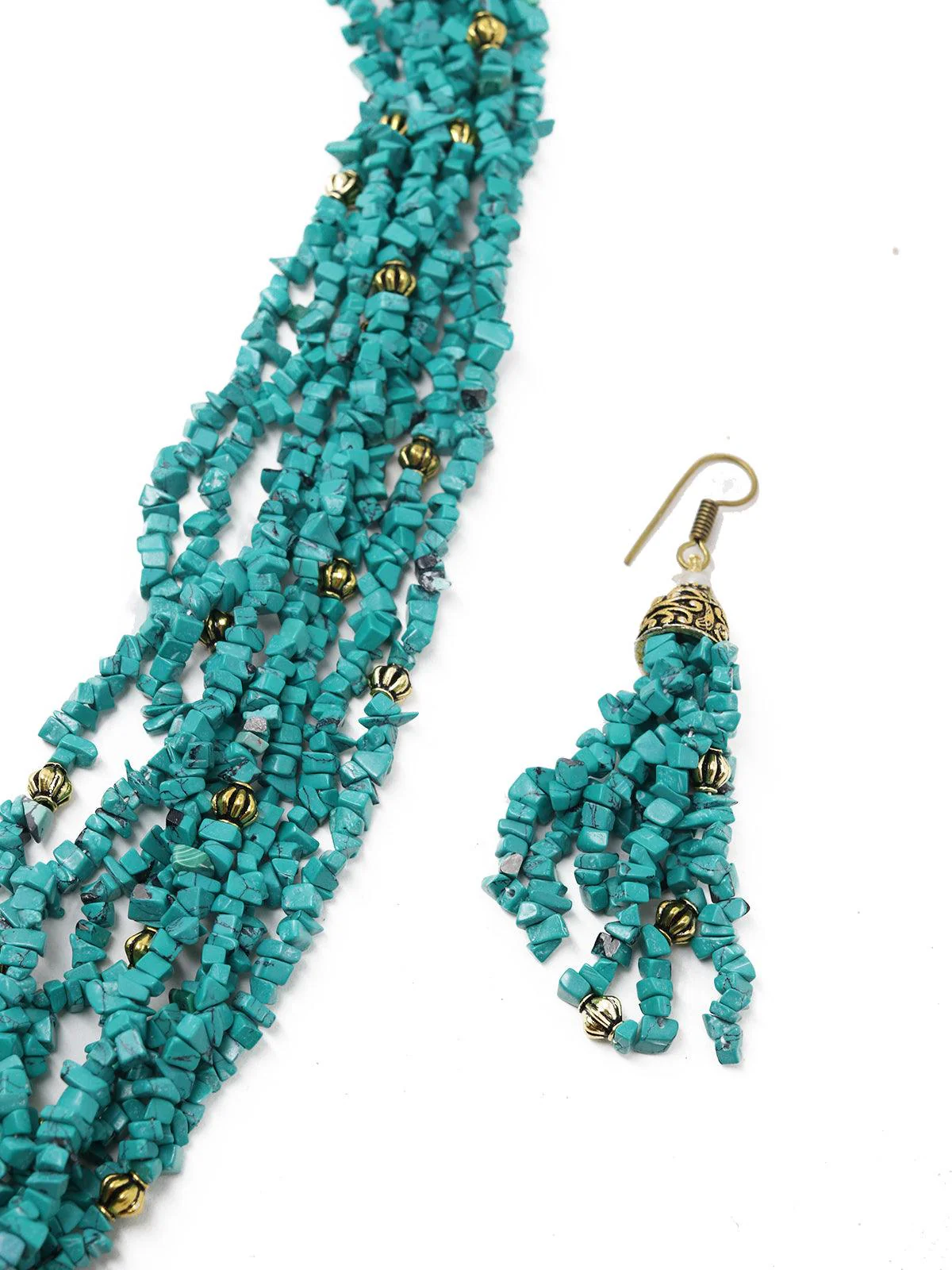 Odette Women Tibeti Uncut Beautiful Peacock Green Multi-Strand Necklace Set - Image 6