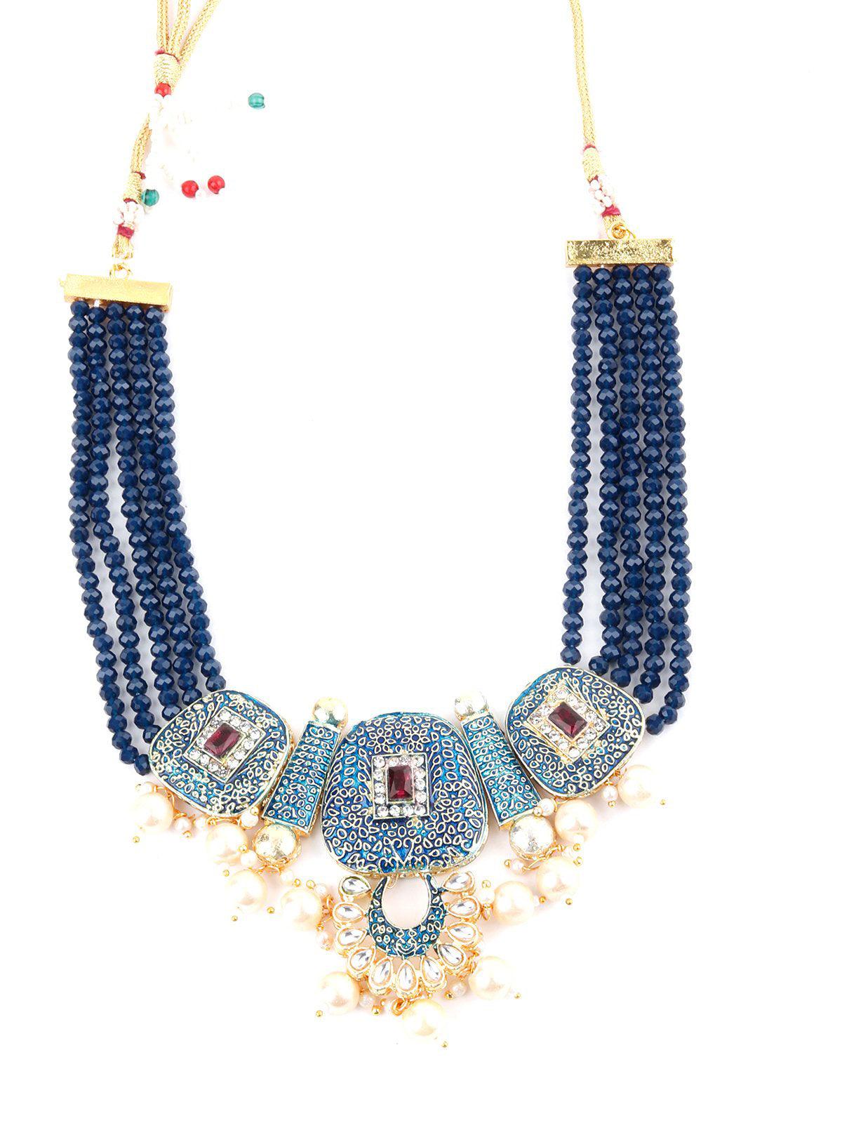 Odette Women Traditional Multi-Strand Blue Pearl Necklace Set - Image 4