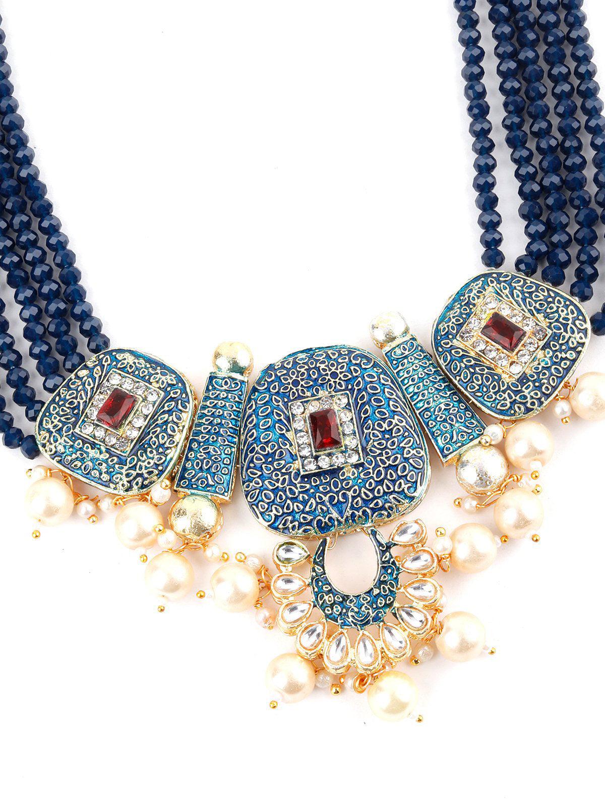 Odette Women Traditional Multi-Strand Blue Pearl Necklace Set - Image 5