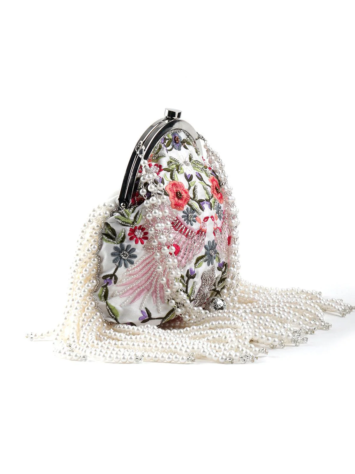 Odette Women White Base Multicolour Embroidered Tassel Batuwa - Image 3