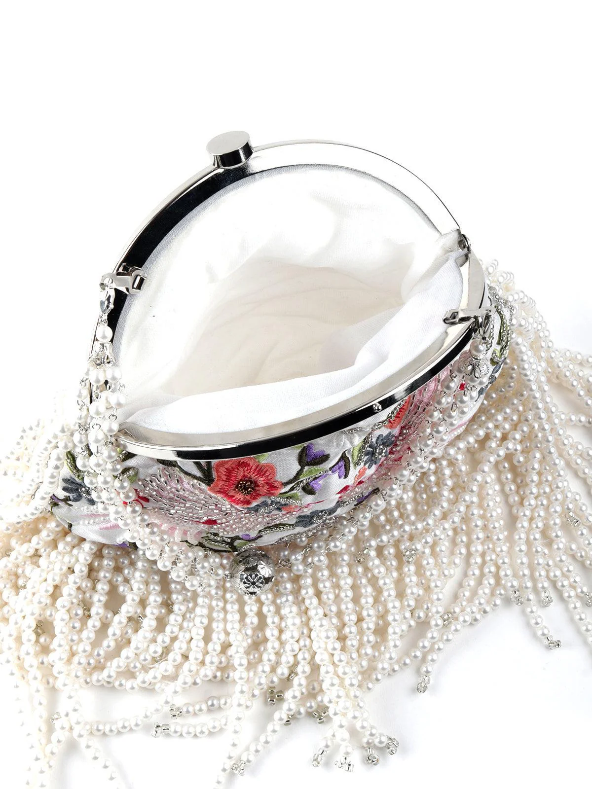 Odette Women White Base Multicolour Embroidered Tassel Batuwa - Image 5