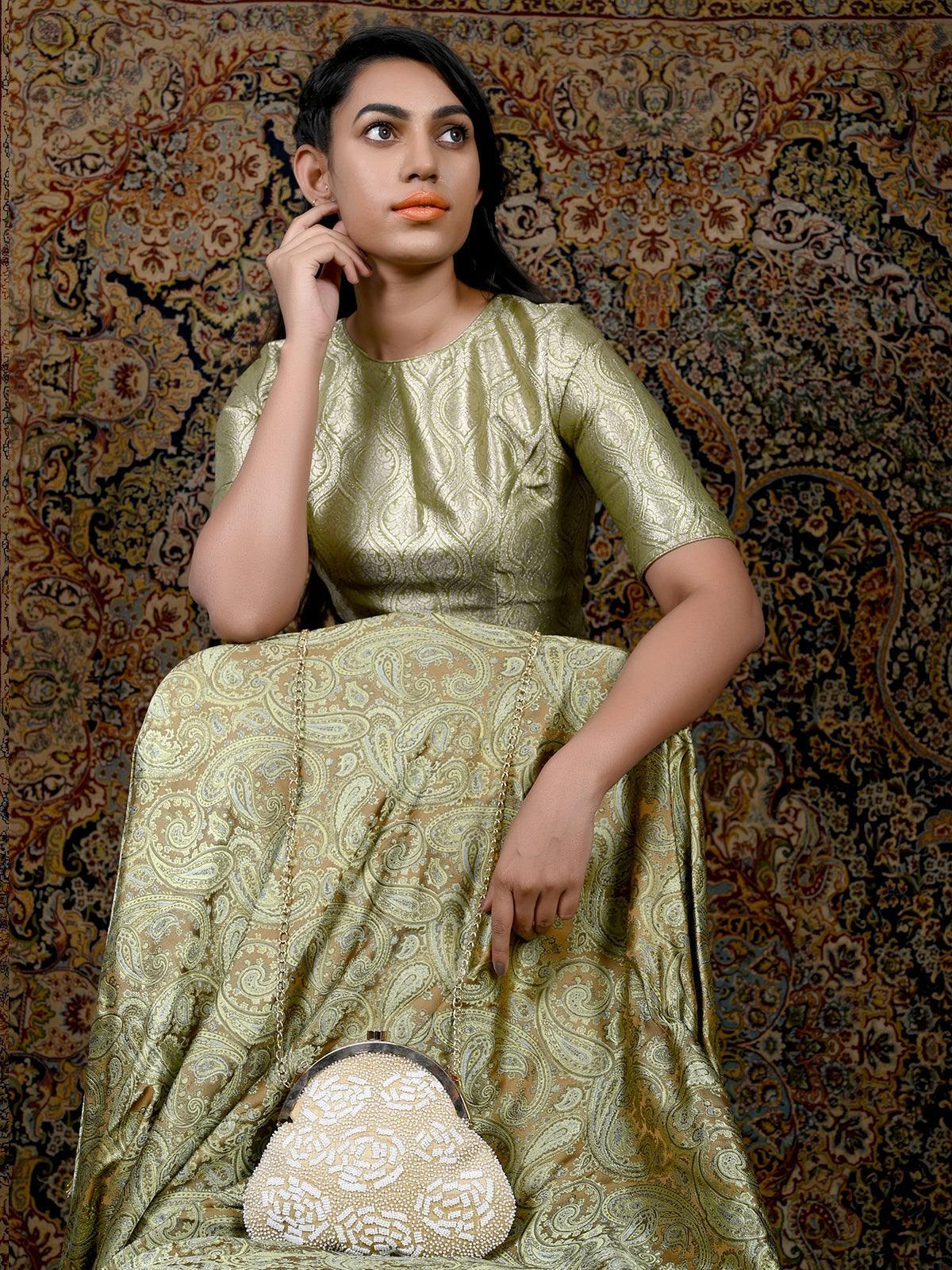 Odette Women White Beaded-Beige Fabric Batuwa - Image 2