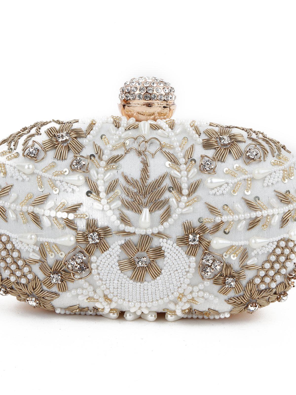 Odette Women White Oval Shape Designer Clutch! - Image 3