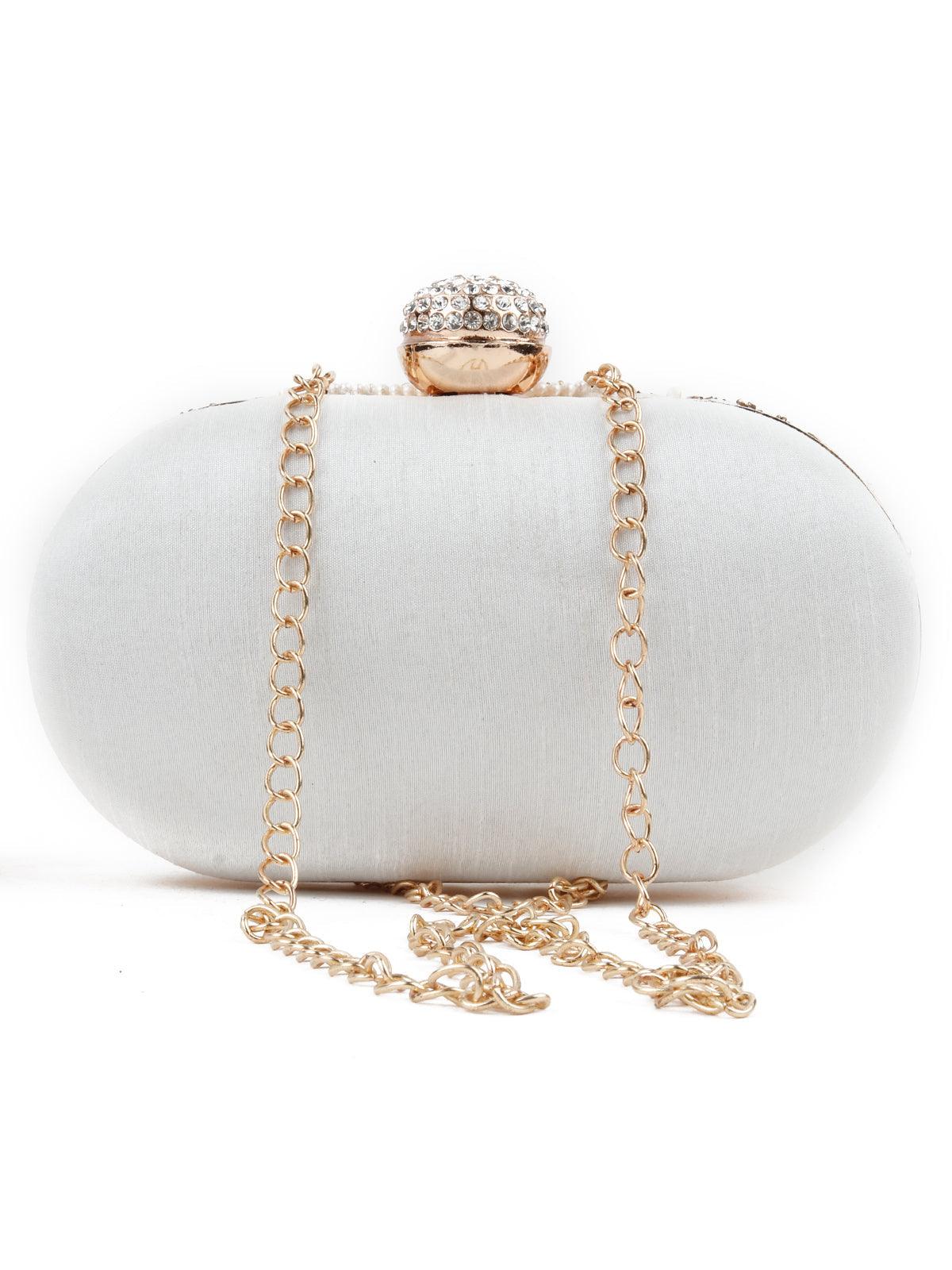 Odette Women White Oval Shape Designer Clutch! - Image 5