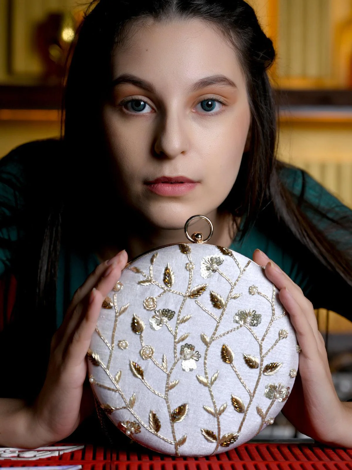 Odette Women White Pretty Round Adorning Clutch! - Image 2