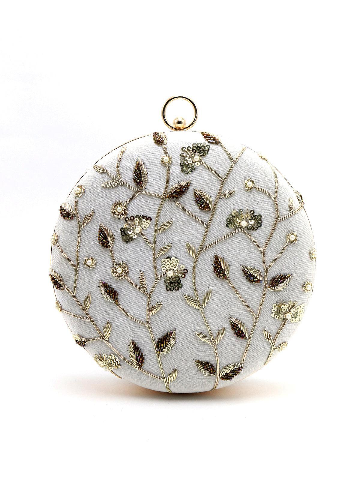 Odette Women White Pretty Round Adorning Clutch! - Image 3