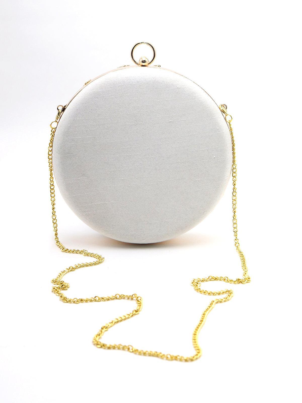 Odette Women White Pretty Round Adorning Clutch! - Image 4