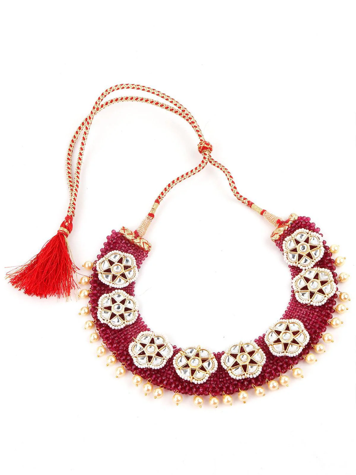Odette Women Wine Pink Onyx-Pearl-Kundan Necklace! - Image 3