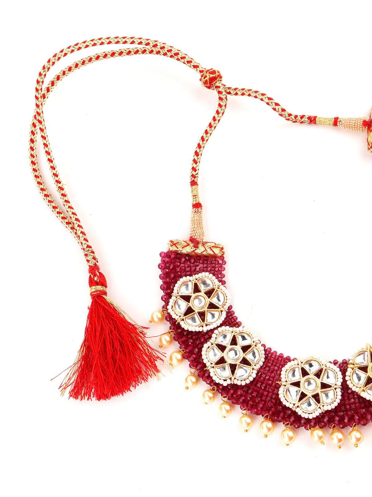 Odette Women Wine Pink Onyx-Pearl-Kundan Necklace! - Image 4
