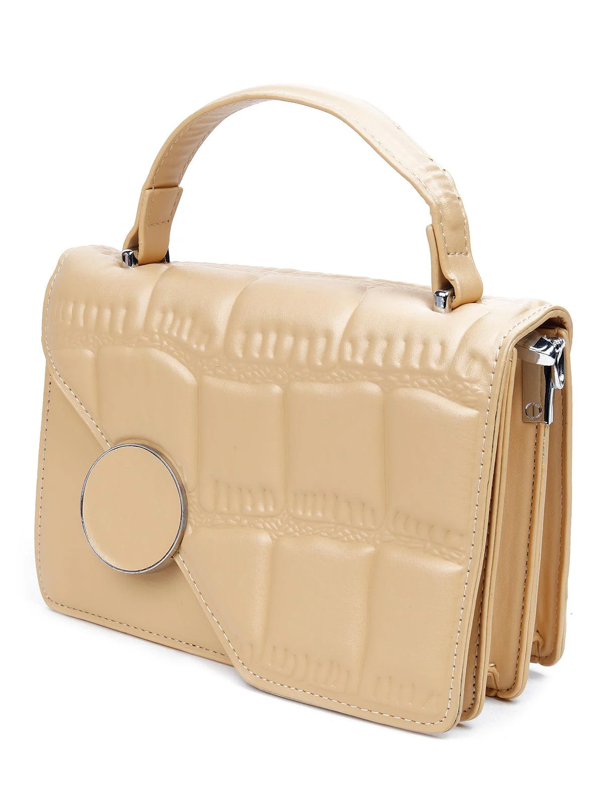 Odette Women Cream Colour Metal Sling Bag - Image 4